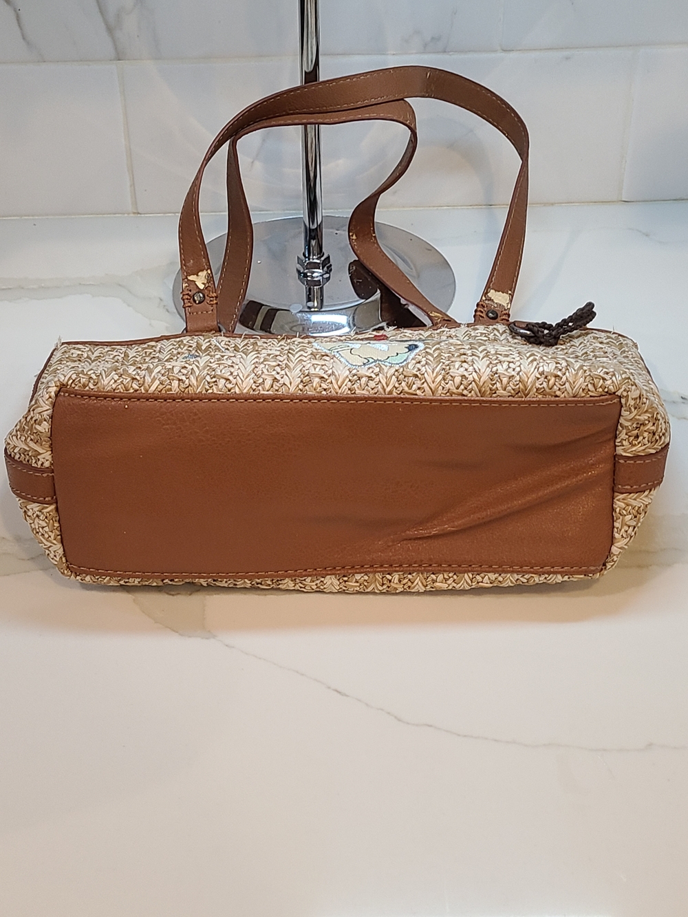 Sakroots Tan Woven Tote with Floral Butterfly Accent - Picture 13 of 13